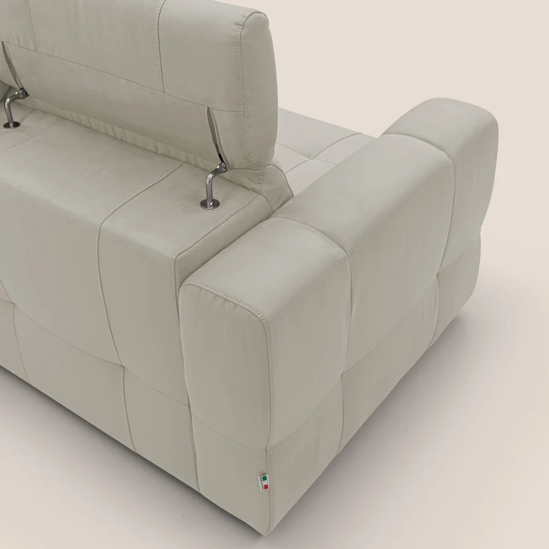 Kronos Canapé d'angle avec extractible et pouf coffre en micorfibre imperméable T11 crème