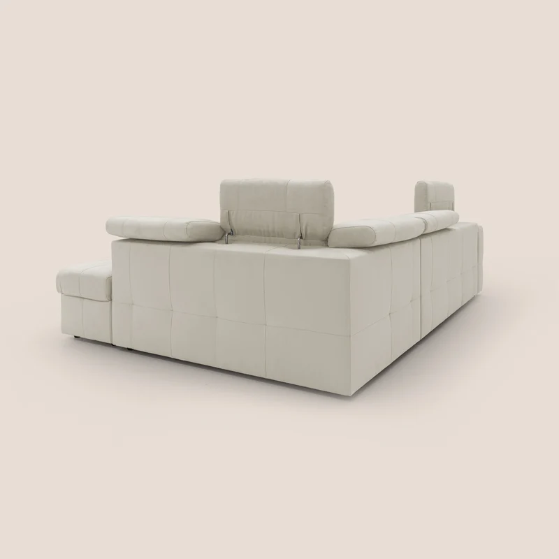 Kronos Canapé d'angle avec extractible et pouf coffre en micorfibre imperméable T11 crème