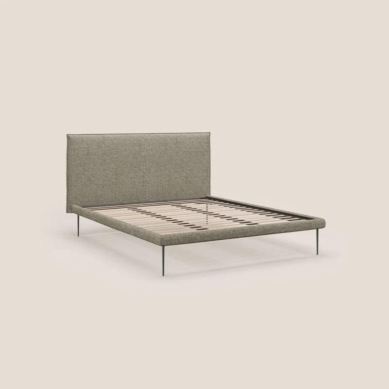 Theo lit moderne déhoussable avec pieds hauts en métal et tissu imperméable T10 Taupe tortora