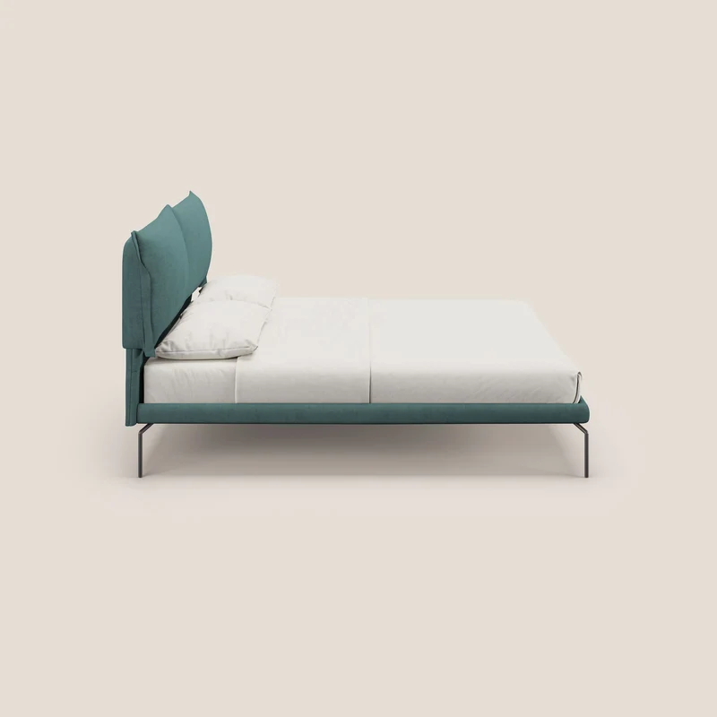 Bice lit rembourré avec coussins et pieds noirs en métal en tissu imperméable T02 bleu canard