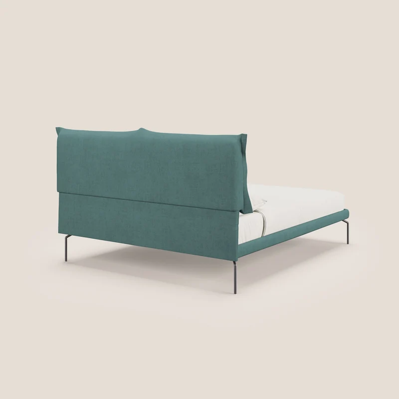 Bice lit rembourré avec coussins et pieds noirs en métal en tissu imperméable T02 bleu canard