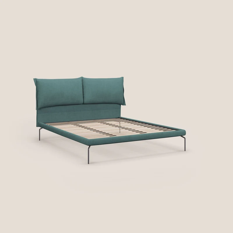 Bice lit rembourré avec coussins et pieds noirs en métal en tissu imperméable T02 bleu canard