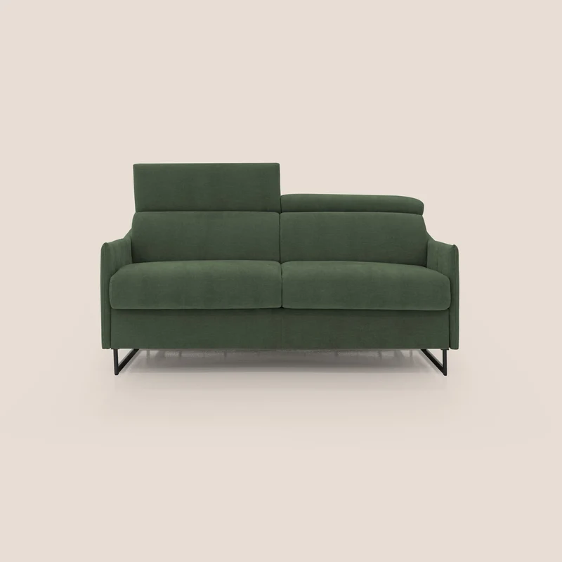 Loto canapé convertible compact avec matelas H 18cm et pieds hauts en tissu imperméable T14 vert