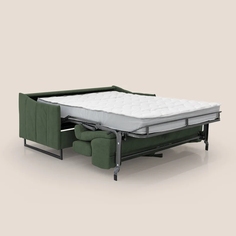 Loto canapé convertible compact avec matelas H 18cm et pieds hauts en tissu imperméable T14 vert