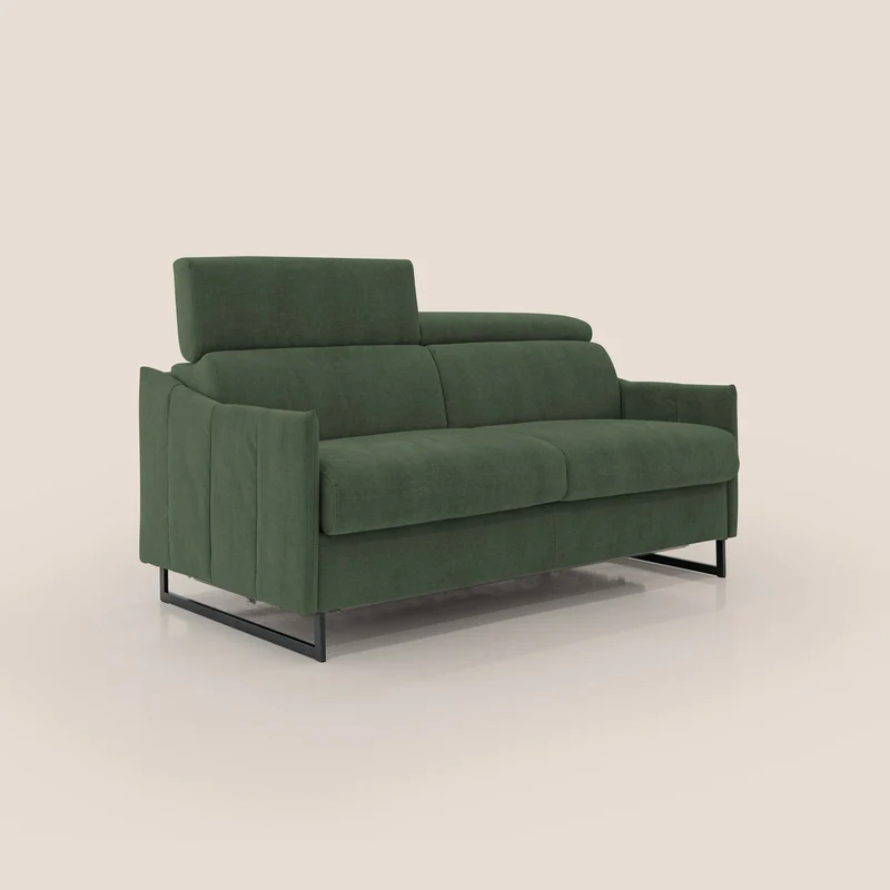 Loto canapé convertible compact avec matelas H 18cm et pieds hauts en tissu imperméable T14 vert