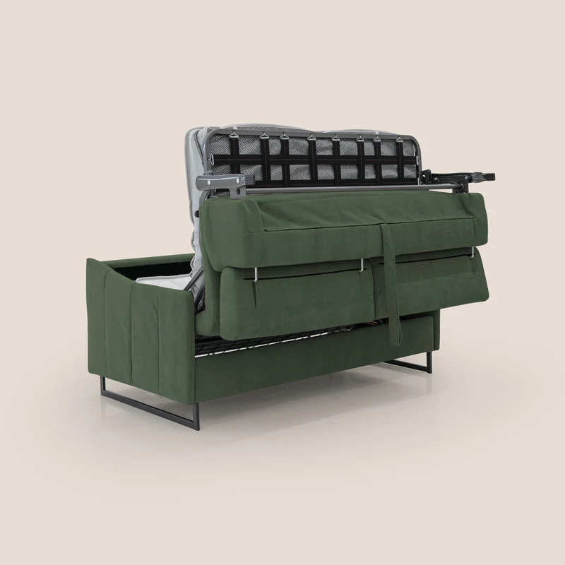 Loto canapé convertible compact avec matelas H 18cm et pieds hauts en tissu imperméable T14 vert