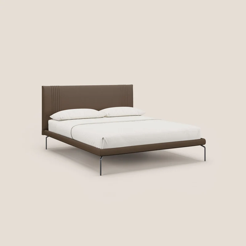 Finn lit rembourré avec pieds hauts en métal en tissu détachable T05 marron