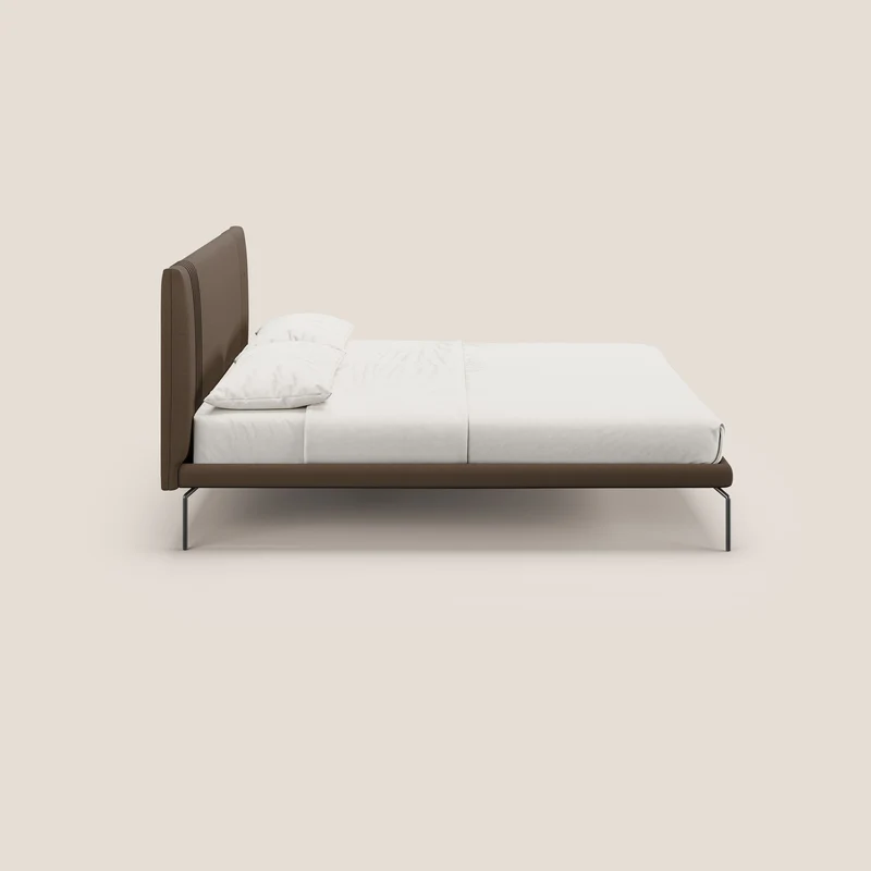 Finn lit rembourré avec pieds hauts en métal en tissu détachable T05 marron
