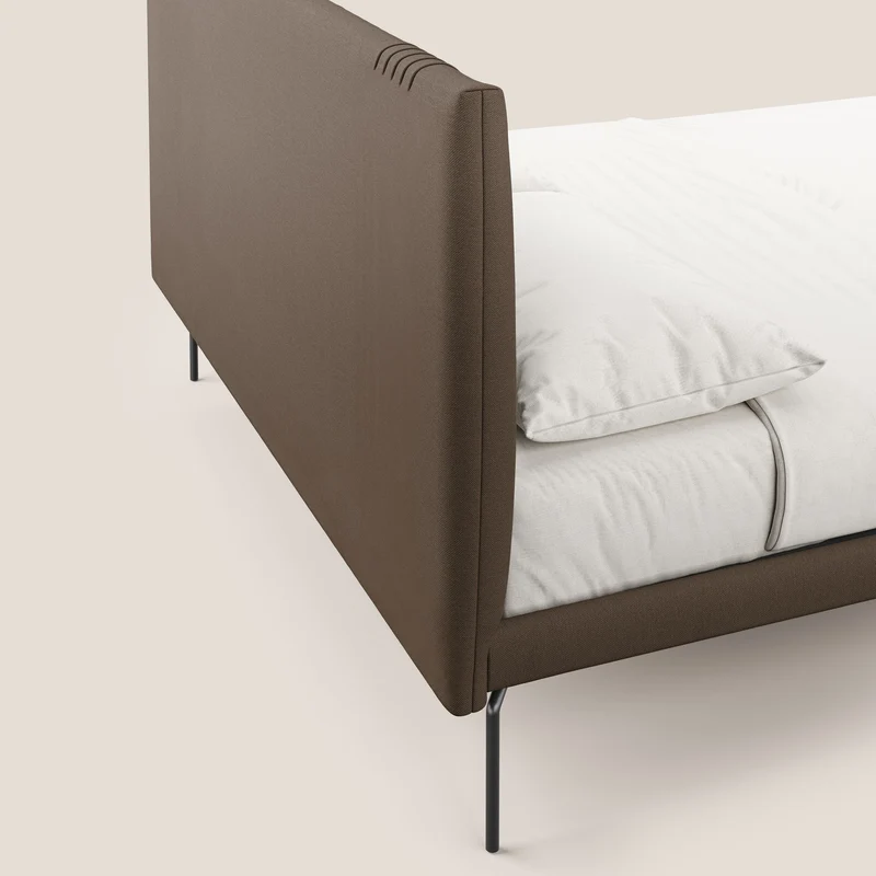 Finn lit rembourré avec pieds hauts en métal en tissu détachable T05 marron