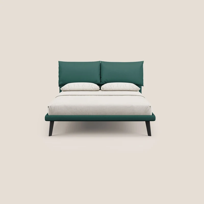 Astrid lit rembourré avec pieds en bois en microfibre détachable T11 bleu canard