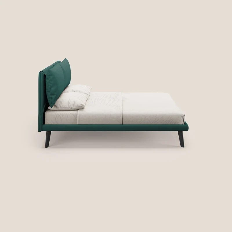 Astrid lit rembourré avec pieds en bois en microfibre détachable T11 bleu canard