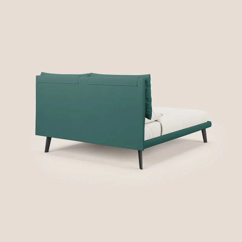 Astrid lit rembourré avec pieds en bois en microfibre détachable T11 bleu canard