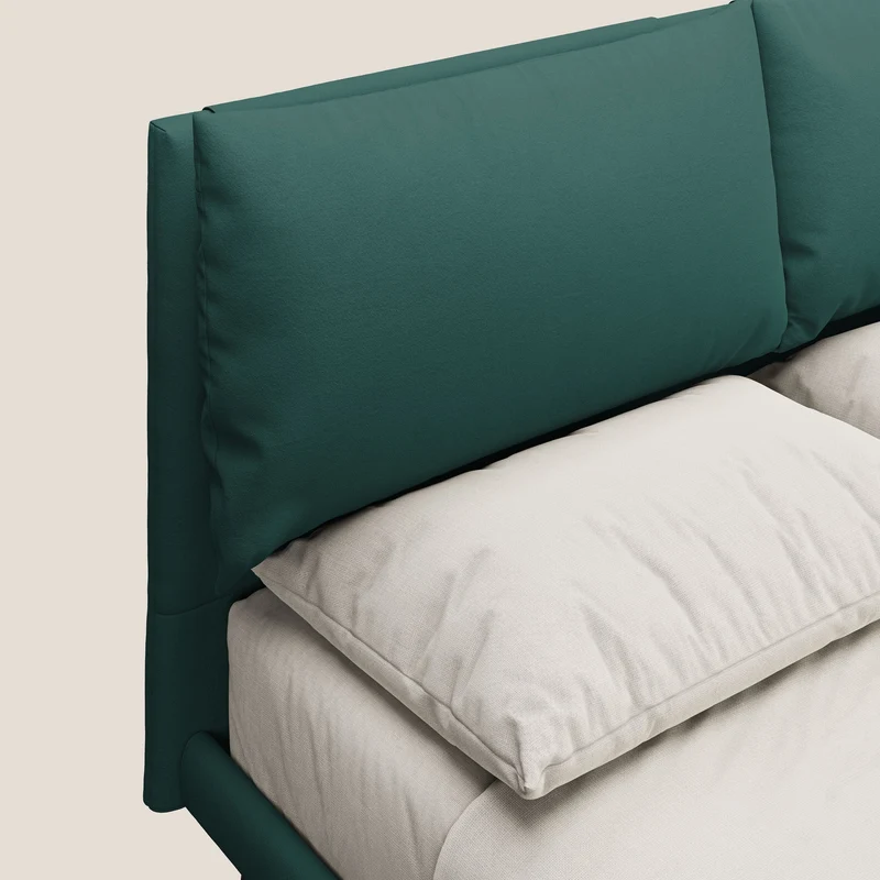 Astrid lit rembourré avec pieds en bois en microfibre détachable T11 bleu canard