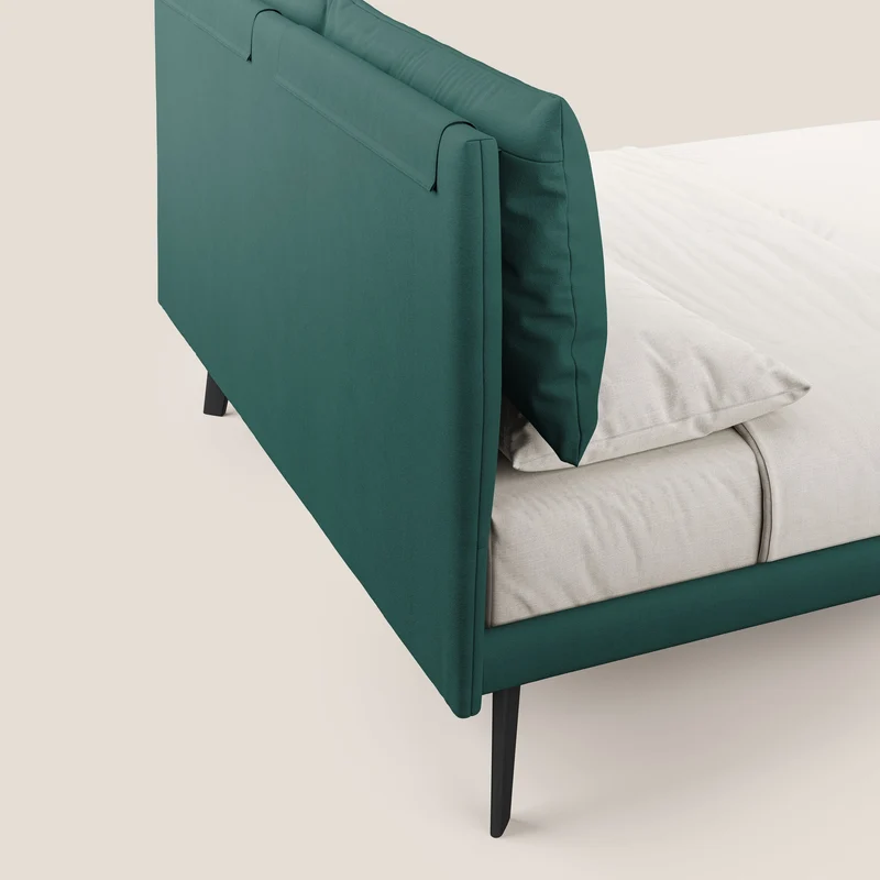 Astrid lit rembourré avec pieds en bois en microfibre détachable T11 bleu canard