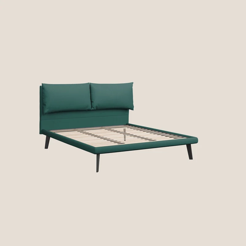 Astrid lit rembourré avec pieds en bois en microfibre détachable T11 bleu canard