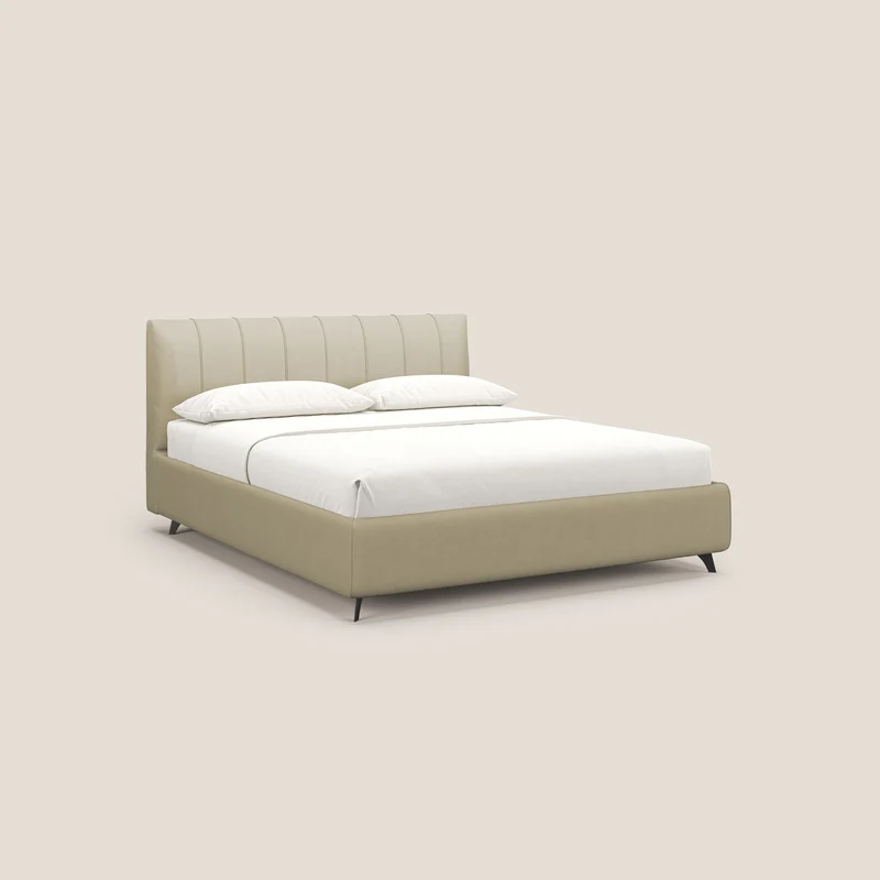 Bogart lit avec coffre rembourré complètement déhoussable en microfibre détachable T11 crème
