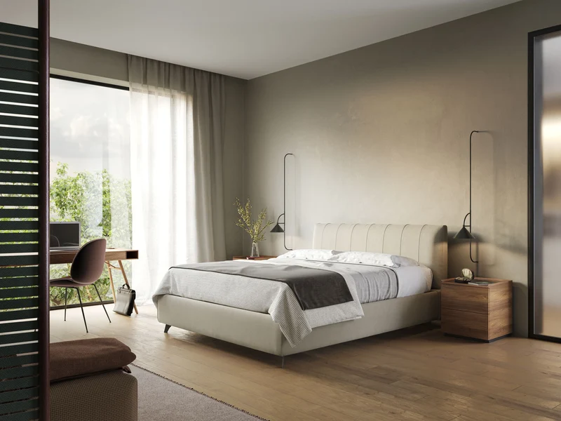 Bogart lit avec coffre rembourré complètement déhoussable en microfibre détachable T11 crème
