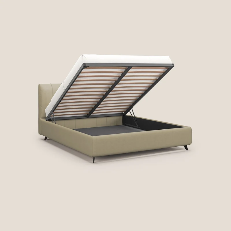 Bogart lit avec coffre rembourré complètement déhoussable en microfibre détachable T11 crème