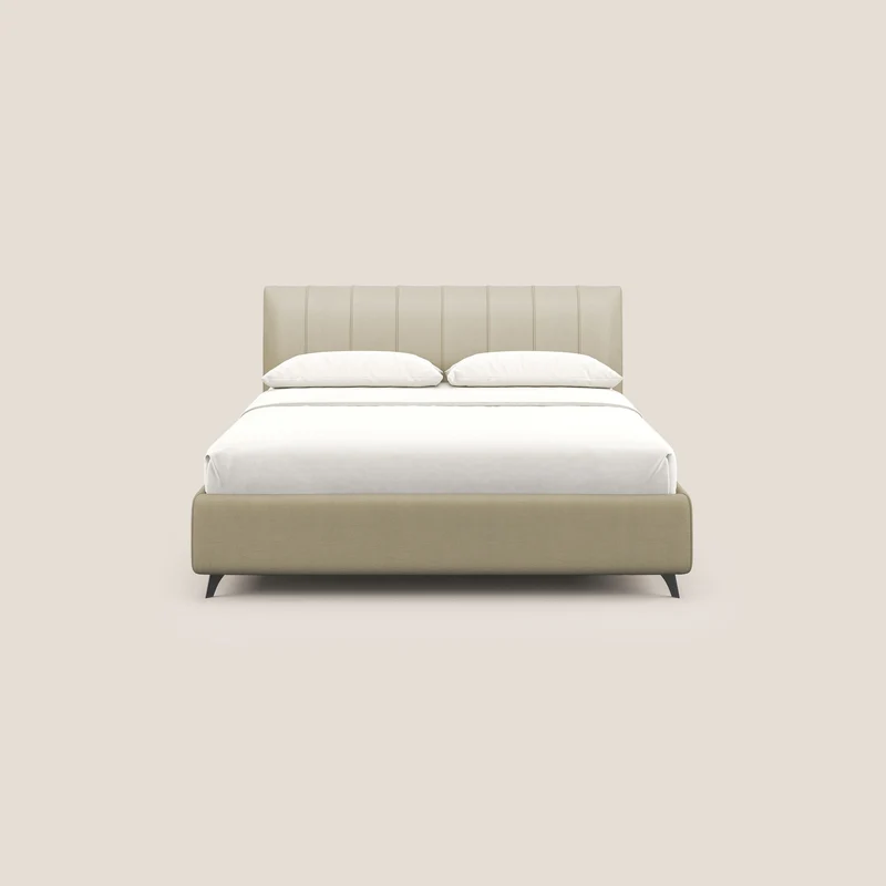 Bogart lit avec coffre rembourré complètement déhoussable en microfibre détachable T11 crème