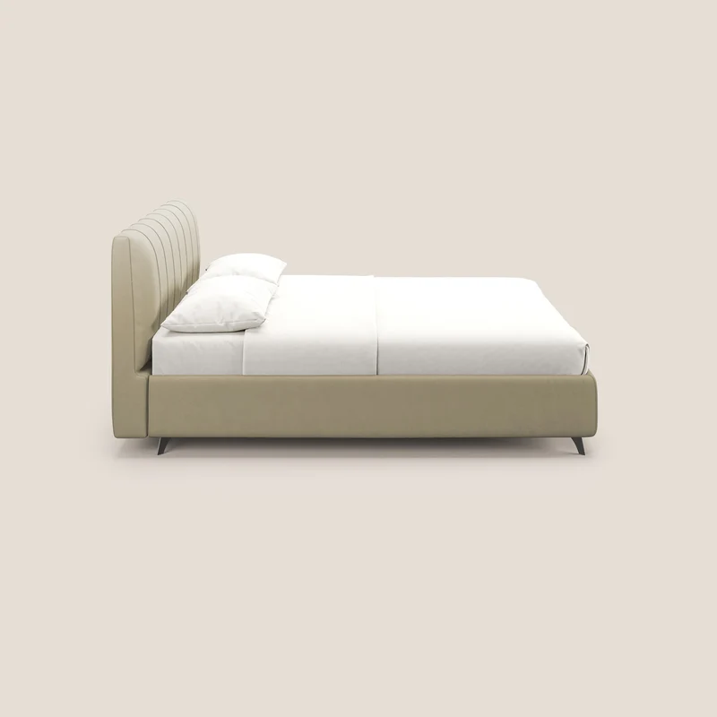 Bogart lit avec coffre rembourré complètement déhoussable en microfibre détachable T11 crème