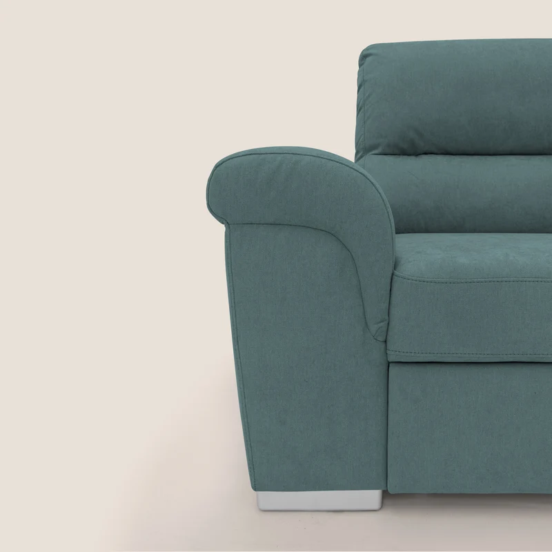 Minerva canapé d'angle avec angle et pouf extractible en tissu doux imperméable T02 bleu canard
