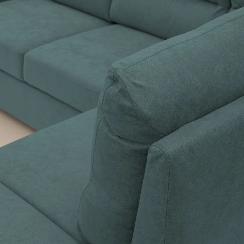 Minerva canapé d'angle avec angle et pouf extractible en tissu doux imperméable T02 bleu canard