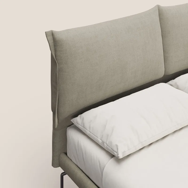 Bice lit rembourré avec coussins et pieds noirs en métal en tissu imperméable T02 crème