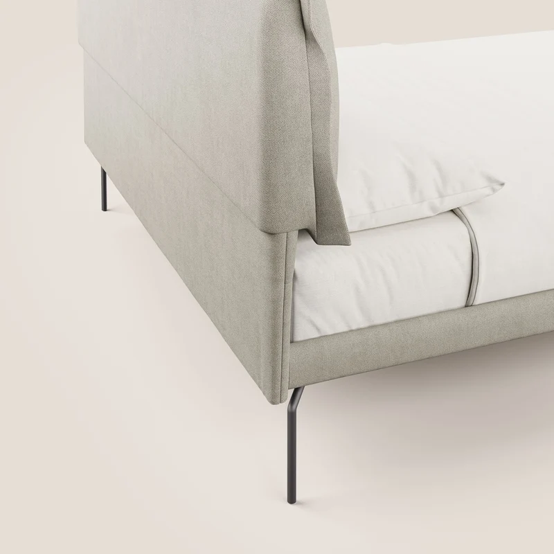 Bice lit rembourré avec coussins et pieds noirs en métal en tissu imperméable T02 crème