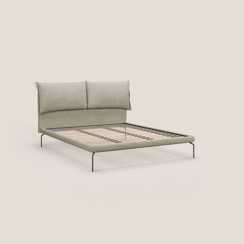 Bice lit rembourré avec coussins et pieds noirs en métal en tissu imperméable T02 crème