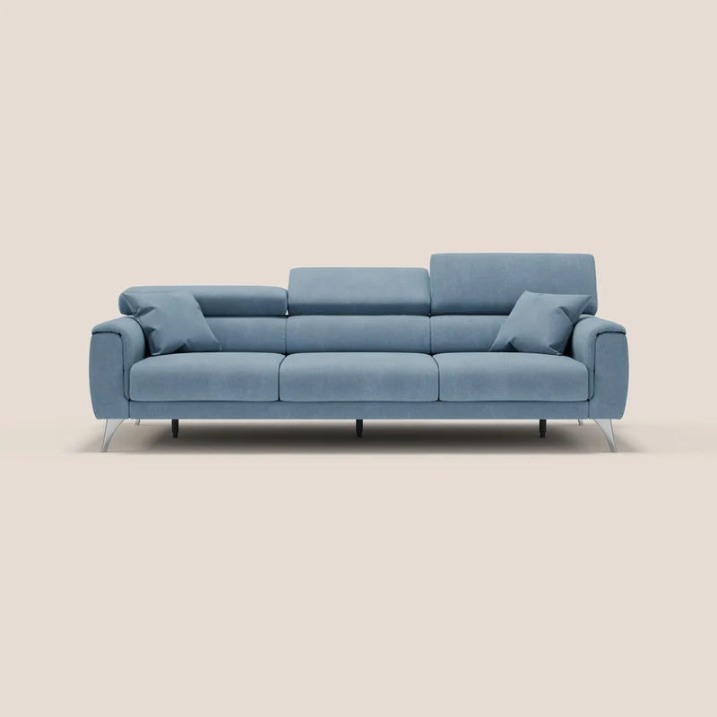 Caravaggio canapé 3 assises extensibles et têtières réglables en tissu imperméable T02 bleu gris