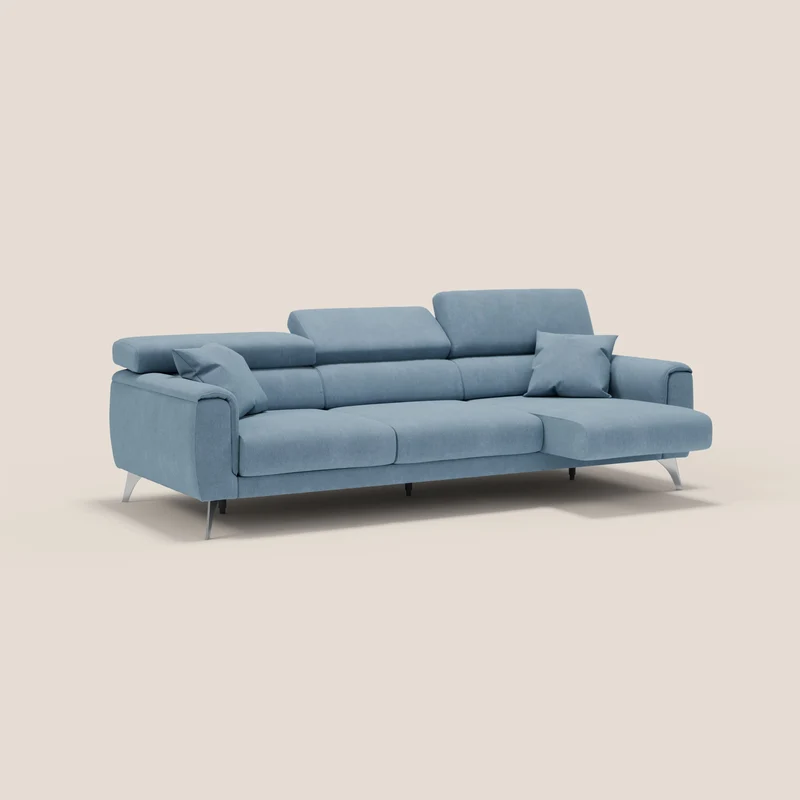 Caravaggio canapé 3 assises extensibles et têtières réglables en tissu imperméable T02 bleu gris