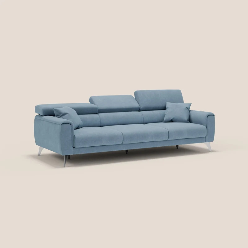 Caravaggio canapé 3 assises extensibles et têtières réglables en tissu imperméable T02 bleu gris