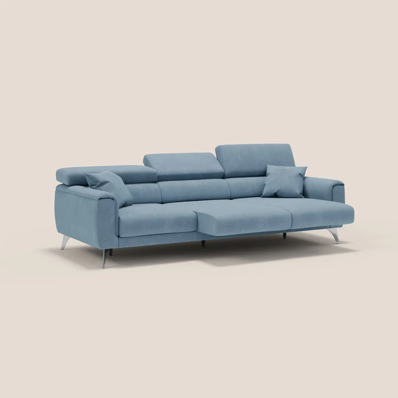 Caravaggio canapé 3 assises extensibles et têtières réglables en tissu imperméable T02 bleu gris