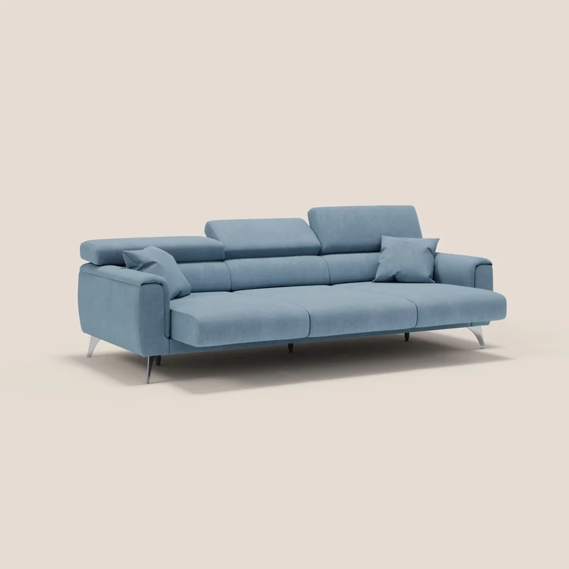 Caravaggio canapé 3 assises extensibles et têtières réglables en tissu imperméable T02 bleu gris