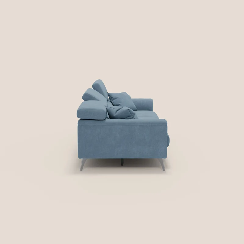 Caravaggio canapé 3 assises extensibles et têtières réglables en tissu imperméable T02 bleu gris