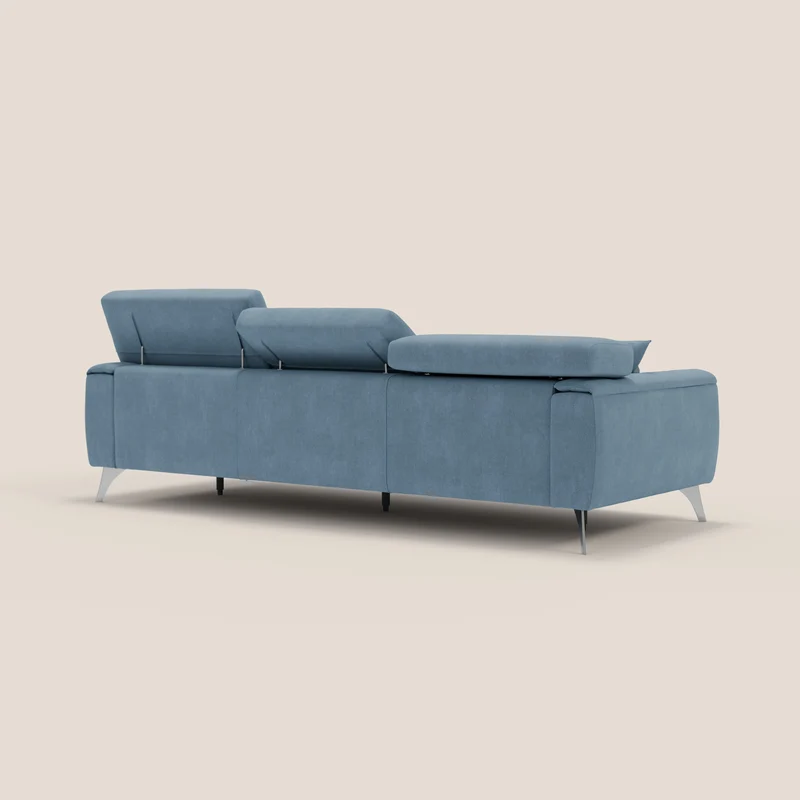 Caravaggio canapé 3 assises extensibles et têtières réglables en tissu imperméable T02 bleu gris