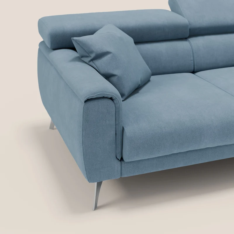 Caravaggio canapé 3 assises extensibles et têtières réglables en tissu imperméable T02 bleu gris