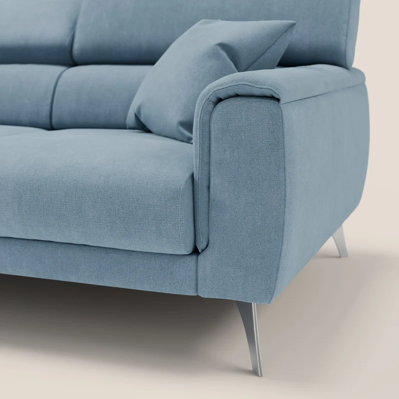 Caravaggio canapé 3 assises extensibles et têtières réglables en tissu imperméable T02 bleu gris