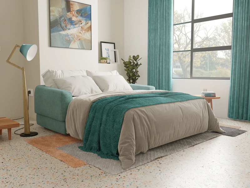 Happy Canapé convertible avec matelas H18 cm en tissu imperméable T10 sauge