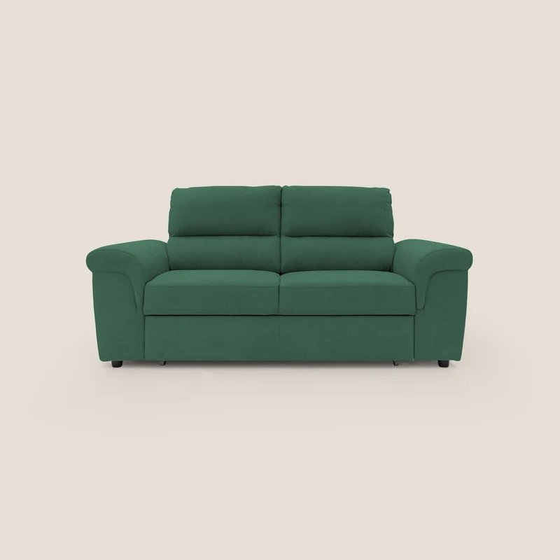 Minerva canapé linéaire avec pouf extractible en tissu doux imperméable T02 vert