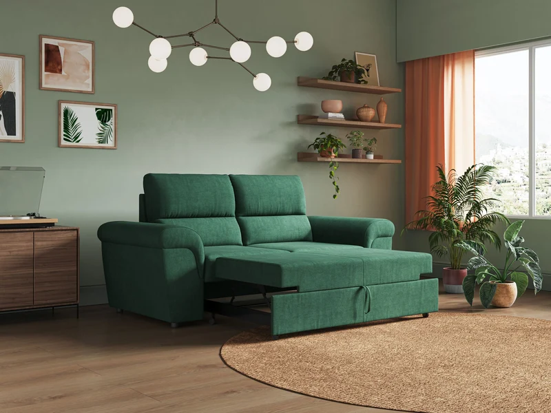 Minerva canapé linéaire avec pouf extractible en tissu doux imperméable T02 vert