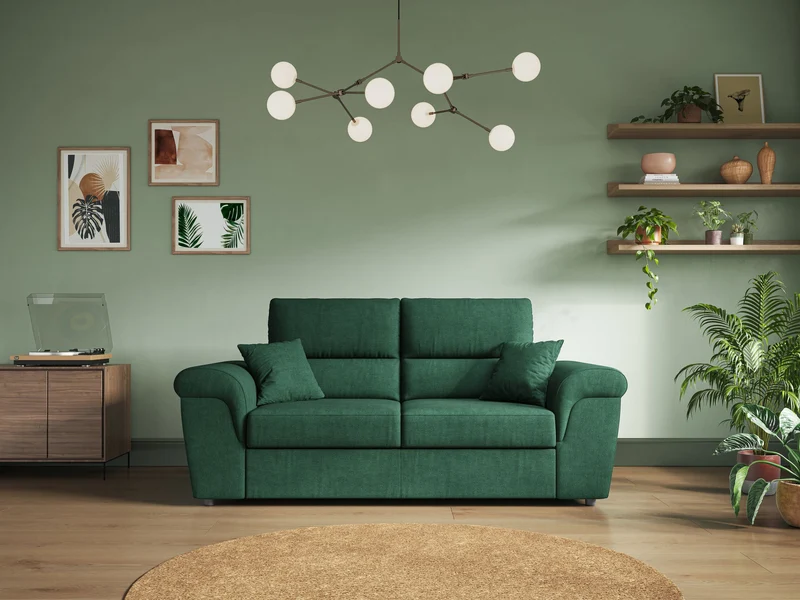 Minerva canapé linéaire avec pouf extractible en tissu doux imperméable T02 vert