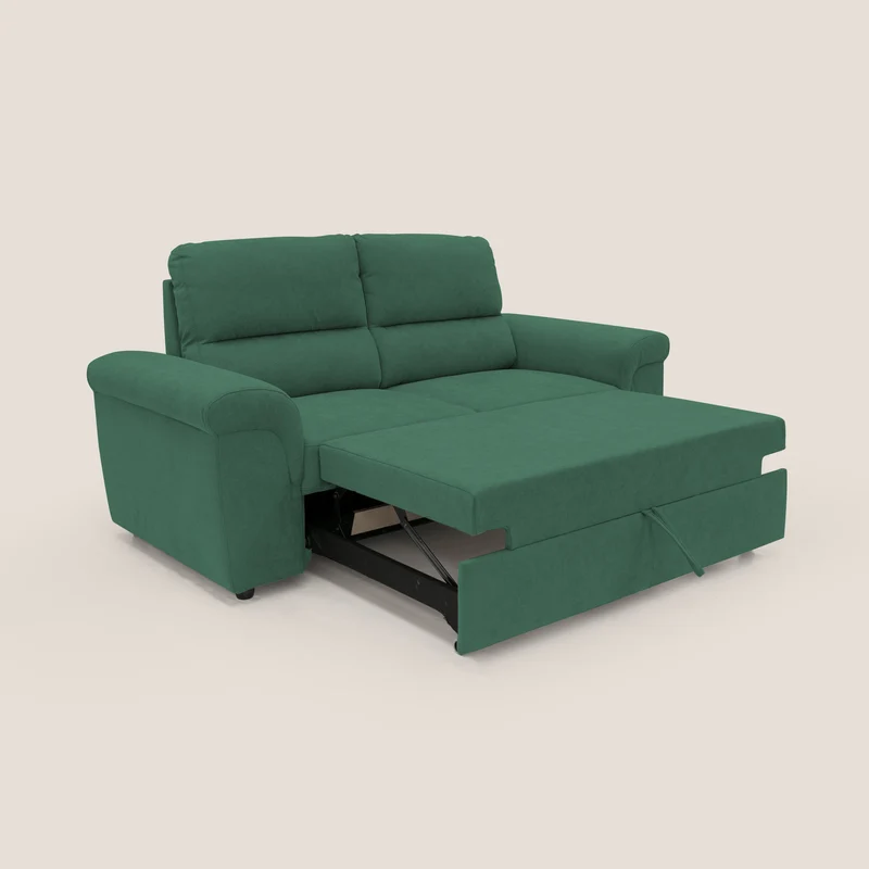 Minerva canapé linéaire avec pouf extractible en tissu doux imperméable T02 vert
