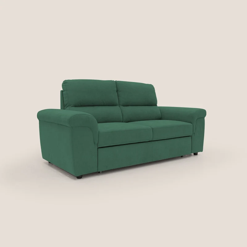 Minerva canapé linéaire avec pouf extractible en tissu doux imperméable T02 vert