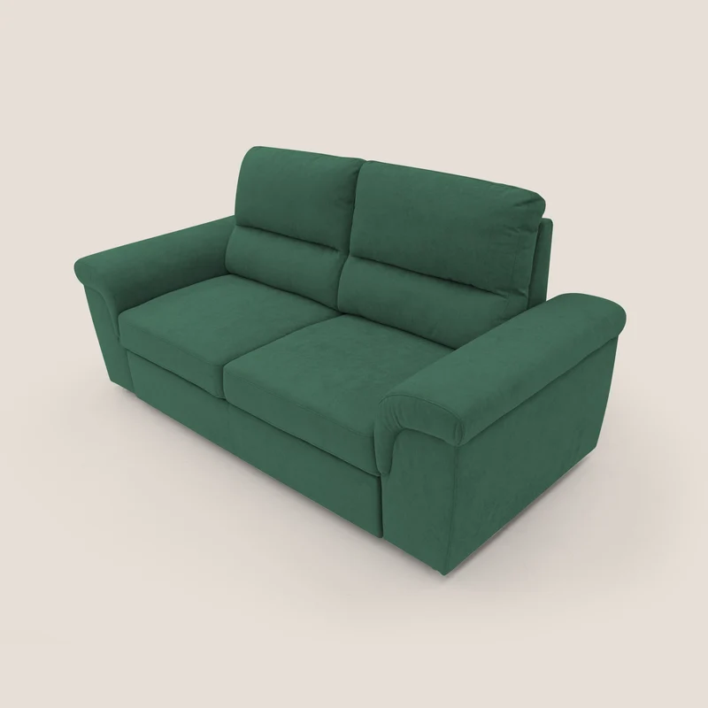 Minerva canapé linéaire avec pouf extractible en tissu doux imperméable T02 vert
