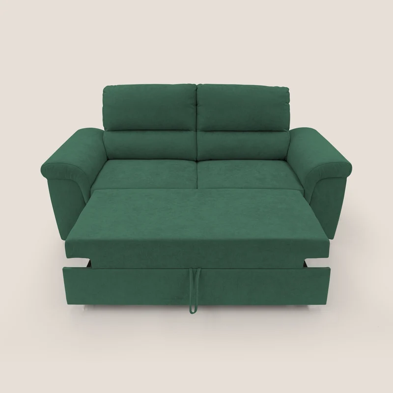 Minerva canapé linéaire avec pouf extractible en tissu doux imperméable T02 vert