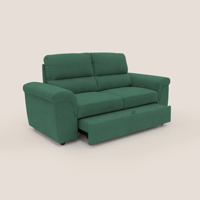 Minerva canapé linéaire avec pouf extractible en tissu doux imperméable T02 vert