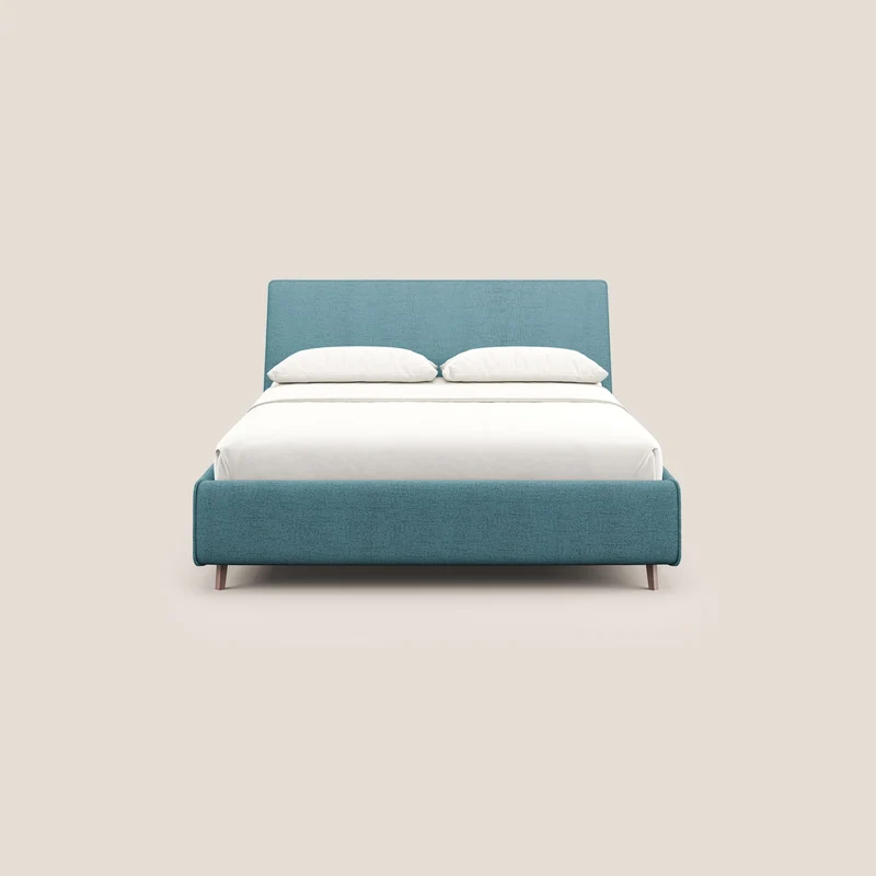 Justin lit rembourré avec coffre et déhoussable en tissu flammé imperméable T03 bleu clair