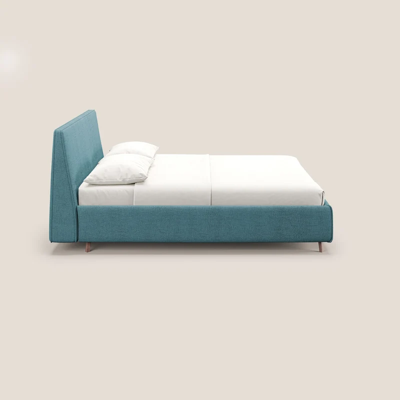 Justin lit rembourré avec coffre et déhoussable en tissu flammé imperméable T03 bleu clair