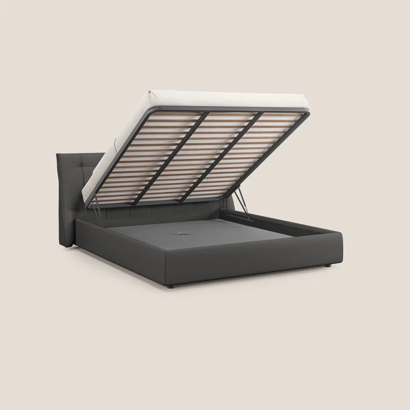Clizia Lit de design avec coffre de rangement en simili-cuir imperméable T04 anthracite